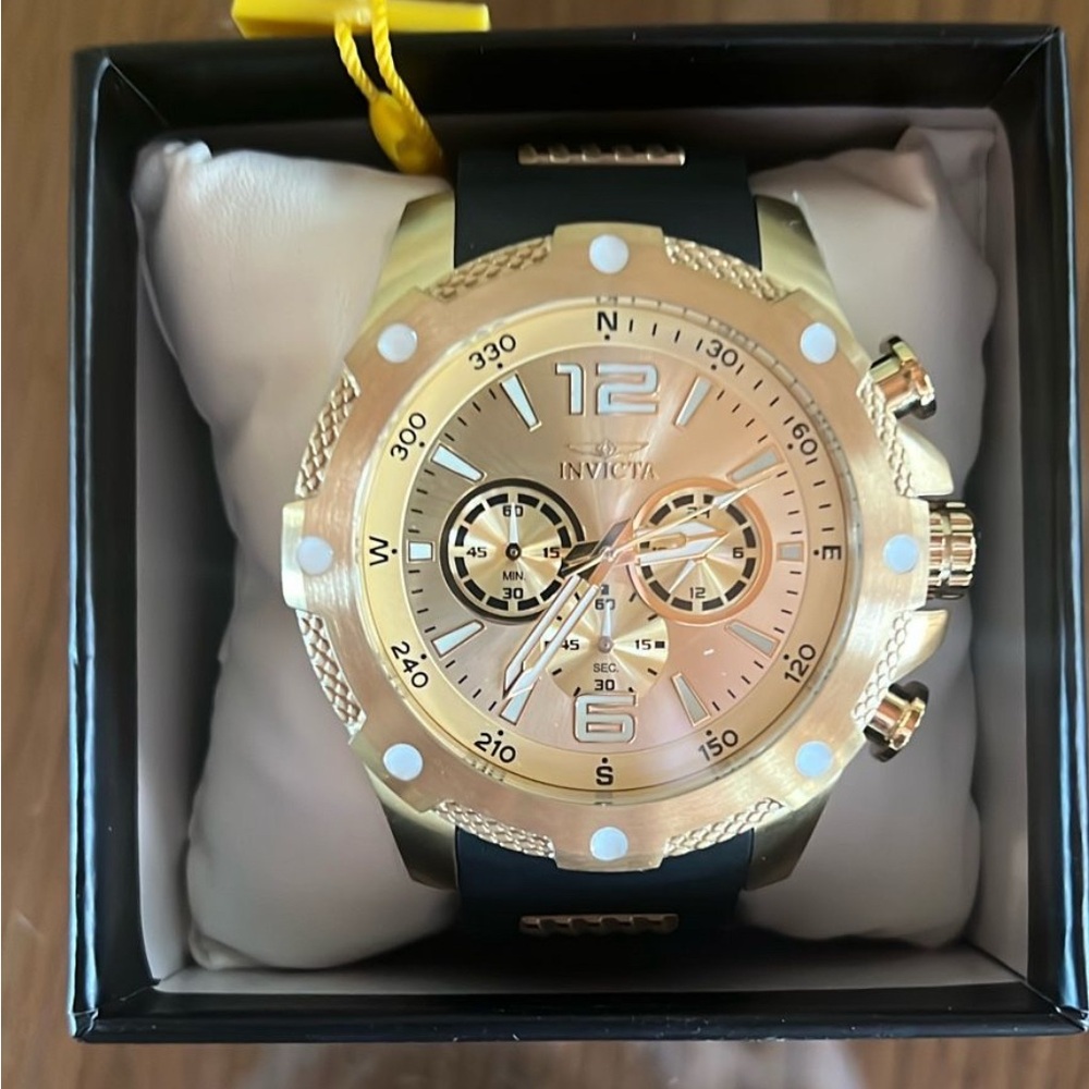 Invicta Gold Watch with Black and Silver Details